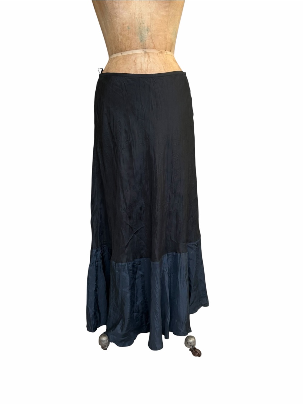 Sundance Silk Black/Navy Color Block Two-Tone Maxi Skirt Size 8 Lined Whimsigoth